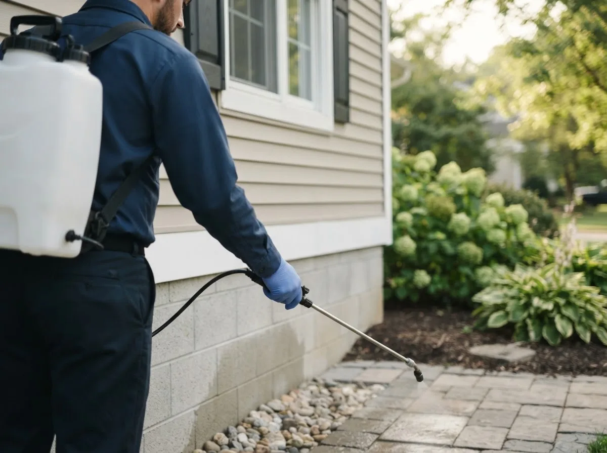 Pest control technician inspecting a home in Talladega, AL